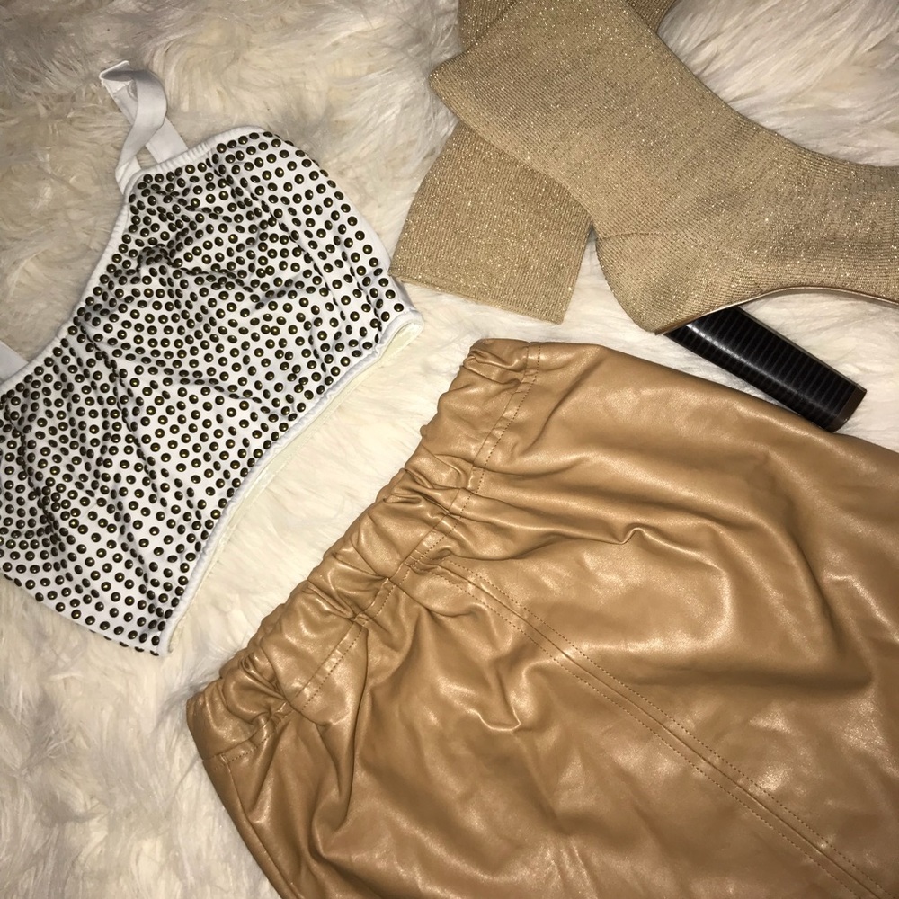 MISSGUIDED CAMEL FAUX LEATHER MINI SKIRT
